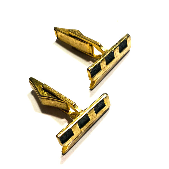 Vintage Atomic Age Cufflinks unique goldtone & textured black geometric FLAW - Picture 2 of 5
